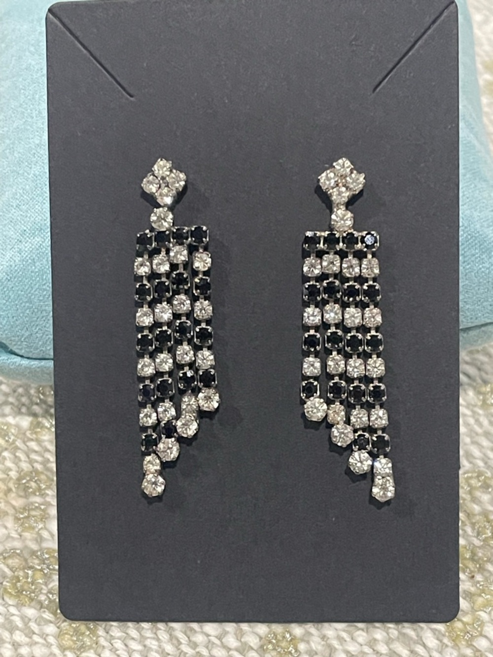 Black and Clear Crystal Dangle Earrings - Women Jewelry
